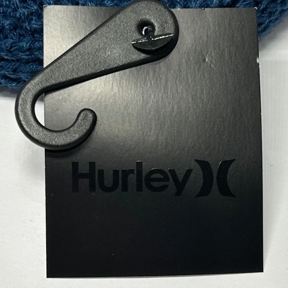 Hurley‎ Mens Max Cuff 2.0 Beanie Blue Ribbed Knit Cuffed Hat Winter Tossle Cap
